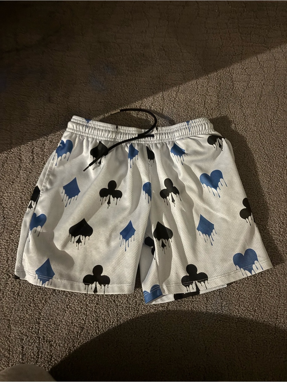 The Drip Shop White Graphic Print Athletic Shorts with Blue & Black Hearts